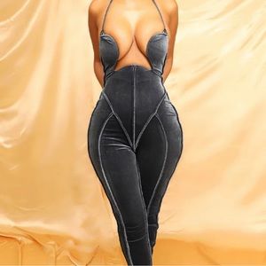 Gray velvet one piece, brand new